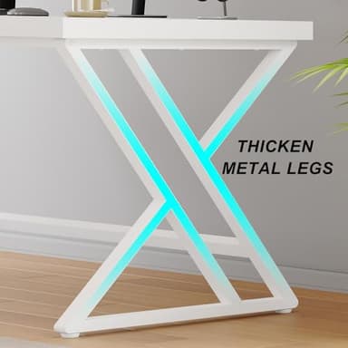 LVB White Computer Desk, Modern Wood Home Office Desk for PC Writing Work, Metal Wooden Executive Workstation Student Simple Desk, Computer Study Gaming Bedroom Table, 55 Inch, White Oak - Image 7