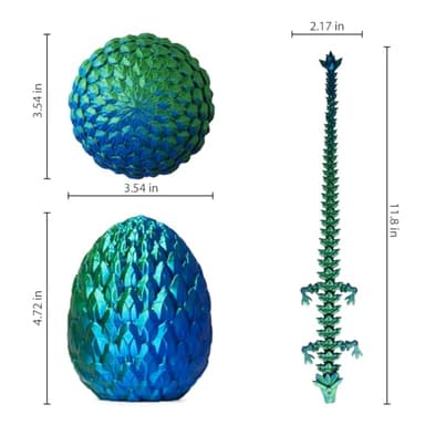 AUMEILLER 3D Printed Dragon,3D Printed Dragon with Egg,Fidget Eggs Gift for Kid(Laser Blue Green) - Image 2
