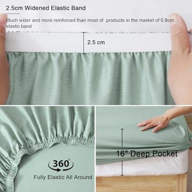 PHF Cooling Sheets Set King Size, Rayon Derived from Bamboo & Polyester, Breathable & Wrinkle Free Silky Soft Bedding Sheets, Wider Elastic Band, 16" Deep Pocket Bedding Set & Pillowcase, Sage Green - Image 5