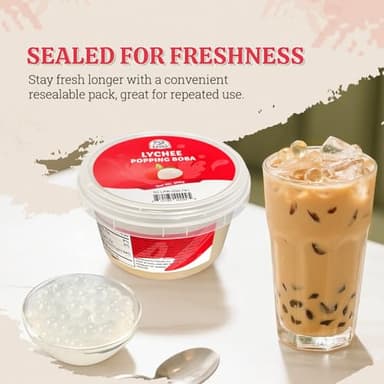 52USA Lychee Popping Boba (500g), Popping Pearls for Bubble Tea, Beverages, Sweets, Ice Cream, Shakes, Desserts & Smoothies Topping, 1.1 Pound (Pack of 1) - Image 7