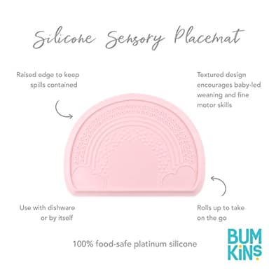 Bumkins Baby Silicone Sensory Placemat, for Babies and Toddlers, Suction Mat for Restaurants, Stick On High Chairs and Tables, Eating Finger Foods, Baby Led Weaning Essentials, Ages 6 Months Up, Pink - Image 5