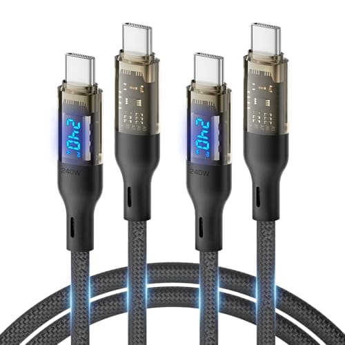 SOOPII 240W USB C to USB C Cable[4ft 2-Pack],Fast Charging USB C Cable with LED Display for Galaxy S23+/S23Ultra/S22Ultra,MacBook Pro,lPhone16/15/15Pro/15ProMax,etc,Transparent Shell,(Black) - Image 1