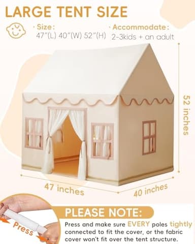 Large Kids Tent Playhouse Base Fabric with Star Lights, Flags and Tote Bags, Kids Play Tent Indoor & Outdoor, Washable Teepee Tent for Boys & Girls, Play House for Toddler, Neutral Color - Image 8