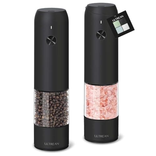 Ultrean Pepper Grinder, Rechargeable Salt and Pepper Grinder with 6 Adjustable Coarseness, LED Light, One-Hand Automatic Operation, Black - Image 1