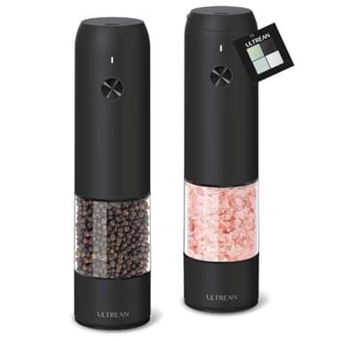 Ultrean Pepper Grinder, Rechargeable Salt and Pepper Grinder with 6 Adjustable Coarseness, LED Light, One-Hand Automatic Operation, Black - Image 1