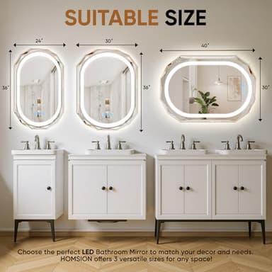 Homsion 24"X36" Oval LED Bathroom Mirror with Lights, Frameless Vanity LED Mirror for Bathroom with Beveled Edge, Backlit Anti-Fog, Dimmable, 3 Colors, Memory Function, Tempered Glass, Shatter-Proof - Image 8