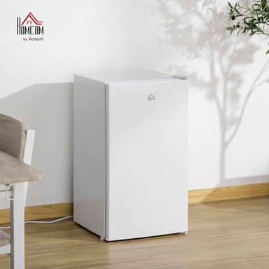 HOMCOM 3.2 Cu.Ft Mini Fridge with Freezer, Single Door Compact Refrigerator with Adjustable Thermostat, Shelf and Reversible Door for Bedroom, Dorm, Home Office, Energy Efficient, White - Image 2