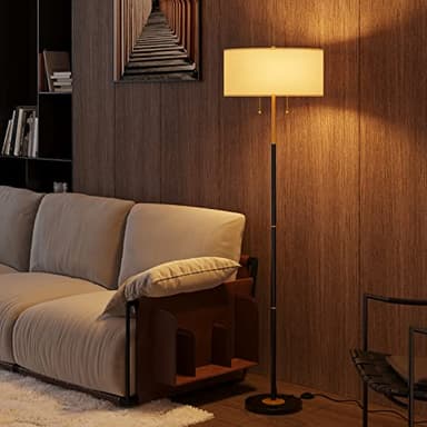 Karjoefar 2-Light Floor Lamp, Mid Century Floor Lamp with White Fabric Shade, Standing Lamp Tall Lamp for Living Room Bedroom, 3 Color Temperatures 9W Bulb Include - Image 1