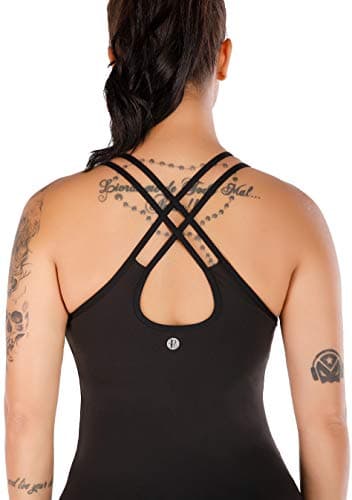 RUNNING GIRL Yoga Tank Tops for Women Built in Shelf Bra B/C Cups Strappy Back Activewear Workout Compression Tops (BX2366 Black.CN:L,US:M) - Image 4
