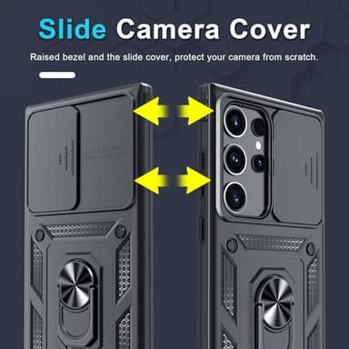 Janmitta Compatible with Samsung Galaxy S25 Ultra Case Built in Slide Camera Lens Cover+Screen Protector+Finger Ring Holder Kickstand,Heavy Duty Shockproof Full Body Phone Cover,2025 Black - Image 3