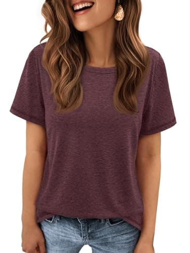 ATHMILE Womens Tops Dressy Casual T Shirts Crewneck 2025 Summer Casual Tops Fitted Shirts Basic Tee Wine Red - Image 3