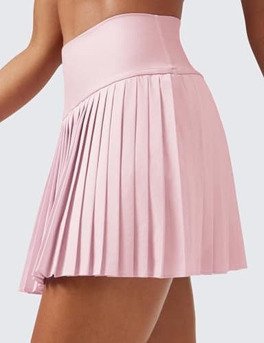 CRZ YOGA Women's High Waisted Pleated Tennis Skirts with Pockets Tummy Control Casual Liner A Line Workout Golf Skorts Strawberry Pink Small - Image 3