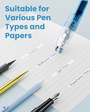 Four Candies Refillable Retractable White Correction Tape, 2PCS White Cute Smooth Push Pull Out Tape with 4 Extra Refills, Aesthetic Pen Shaped Applicator for School Office Supplies (Blue Green) - Image 8