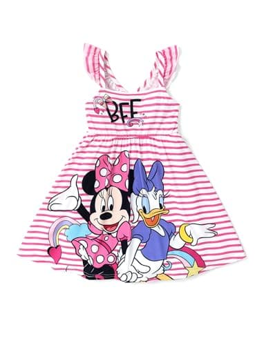 Disney Minnie Mouse&Daisy Duck Toddler Girl Dress Red Stripe Character Print Ruffle Sleeve Crossback Strap Sundress Birthday Summer Outfits 2T - Image 1