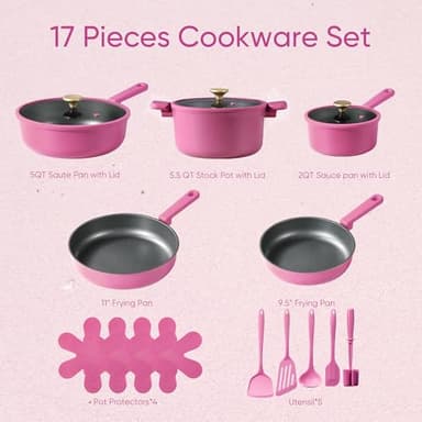 CAROTE Non Stick Pots and Pans Set, Cookware Sets Nonstick, Kitchen Cooking Set with Stay-Cool Handles,with Silicone Tools and Pot Protectors,17 Piece - Image 2