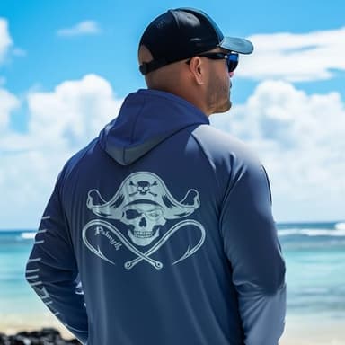 Palmyth Fishing Shirts for Men Long Sleeve Sun Protection Hoodie with UV UPF 50+ Neck Gaiter Navy Skull Pirate X-Large - Image 6