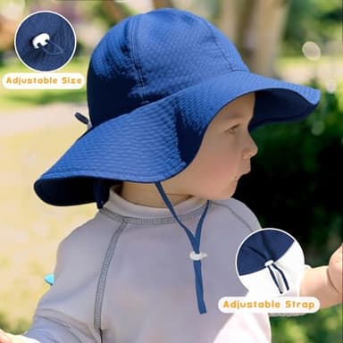 HONGTEYA Baby Sun Hat Toddler Girl Beach Hat Adjustable Outdoor Summer Hat UPF 50+ Sun Protection Wide Brim Infant Kids Navy - Image 3
