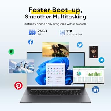 BWPED 18.5" Laptop | 24GB RAM + 1TB SSD | 3.4GHz Core m3 | 48Wh Battery | 3xUSB | HDMI | RJ45 | Dual-Band Wi-Fi | BT 5.0 | Space Grey - Image 4