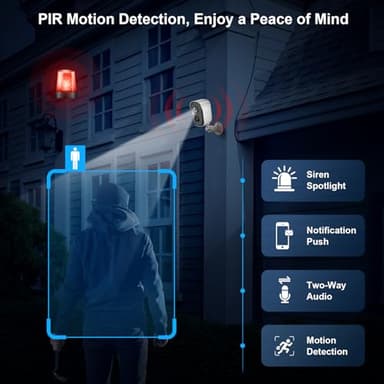 Security Cameras Wireless Outdoor, 2K Battery Powered WiFi Cameras for Home Security with AI Motion Detection, Color Night Vision, Spotlight, Siren, Waterproof, SD/Cloud Storage - 2 Pack - Image 4