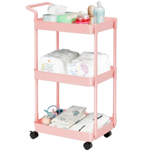 Volnamal Baby Diaper Caddy – Plastic Diaper Organizer for Nursery Essentials, Movable Cart for Changing Table & Crib, Easy to Assemble, Pink - Image 1