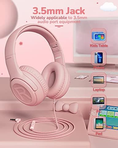 Kids Headphones with Microphone Foldable Stereo Tangle-Free 3.5mm Jack Wired Cord On-Ear Headset for Children/Teens/Boys/Girls/Smartphones/School/Kindle/Airplane Travel/Plane/Tablet (Pink) - Image 6