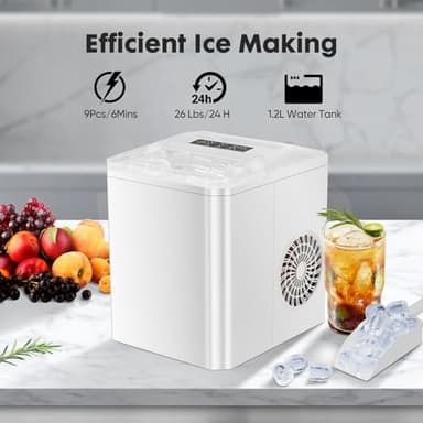 Sweetcrispy Countertop Ice Maker, Portable Ice Machine Self-Cleaning, 9 Cubes in 6 Mins, 26 lbs/24Hrs, 2 Sizes of Bullet Ice for Home Party Office - Image 5