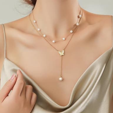 Trinckle Gold Pearl Necklace, 6 MM Pearl Choker Necklace 15'' Pearl Necklaces for Women Dainty Choker as Birthday Gifts for Teens Pearl Strands Prom Jewelry Wedding Bride Bridesmaid Gifts - Image 9