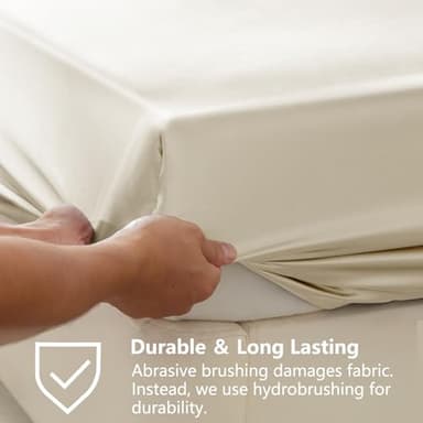 CozyLux Satin Fitted Sheet Queen Size, Beige Silky Satin Bed Fitted Sheet Only with Silky Microfiber, Deep Pocket, Single Bottom Sheet Sold Separately, Breathable, Smooth and Soft - Image 3