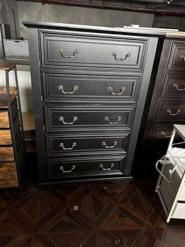 WLIVE Farmhouse 5 Drawer Dresser for Bedroom, Tall Wood Chest of Drawers