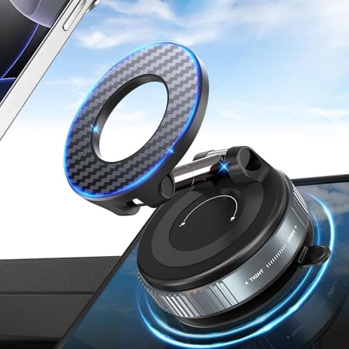 PlusAcc Vacuum Magnetic Phone Holder for Car - Suction Cup Phone Mount for MagSafe, 360° Rotatable Portable Strong Magnet Stand for iPhone 17/16/15/14/13 in Gym, Mirror, Smooth Surface, All Vehicles - Image 1