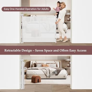 Reinforced 41 Inch Extra Tall Pet Gate 55 Inch Wide Retractable Baby Gates with Support Rods – Prevents Crawling Under, Outdoor Tall Baby Gates for Dogs Indoor Dog Gates for Doorways, White - Image 4