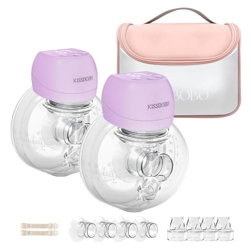 KISSBOBO ABP-1508 Hands Free Breast Pump Wearable with Storage Bag, Wearable Breastfeeding Pump Strong Suction, Low Noise, 3 Modes & 9 Levels,with 21/24mm Insert/Flange (Purple, 2 Pack) - Image 1