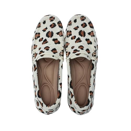 feabtonbd Loafers for Women Comfortable Breathable ShoeCasual Slip On Womens Driving Flats Shoes-White Leopard-8 - Image 1