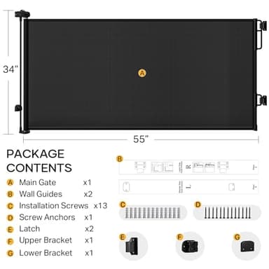 Cumbor Retractable Baby Gates for Stairs, Mom Choice Award Winner-55 Wide Mesh Dog Gate for Doorways, 34" Tall Easy to Use Pet Fence for The House, Toddler Safety Essentials Indoor&Outdoor, Black - Image 8