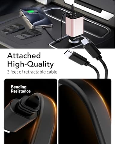 Retractable Car Charger Adapter for iPhone 17,4 in 1 Fast Charging Car Phone Charger,69W USB C Car Truck Accessories,Road Trip Essentials Gift for Men Women for iPhone 17 Pro Max/16/15/14/13/12,Galaxy - Image 8
