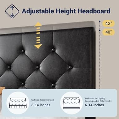 Allewie Upholstered Queen Size Platform Bed Frame with 4 Storage Drawers and Headboard, Diamond Stitched Button Tufted, Mattress Foundation with Wooden Slats Support, No Box Spring Needed, Black - Image 4