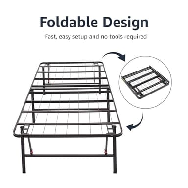 Amazon Basics Bed Frame with Storage, Foldable Metal Platform, Sturdy Steel, No Box Spring Needed, 18 Inches High, Tool-Free Setup, Queen Size, Black - Image 6