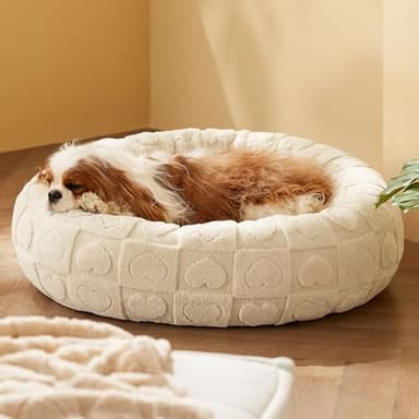 Bedsure Dog Bed for Medium Dogs - Donut Pet Bed for Puppy Kitten with Anti Slip Bottom, Round Sherpa Dog Beds with Washable Removable Cover, Cream, 30x30x8 inches - Image 7