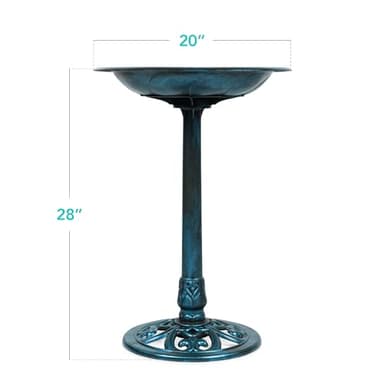 Best Choice Products 28in Pedestal Bird Bath, Vintage Outdoor Resin Accent Decoration w/Fleur-de-Lis Accents - Peacock Blue - Image 2