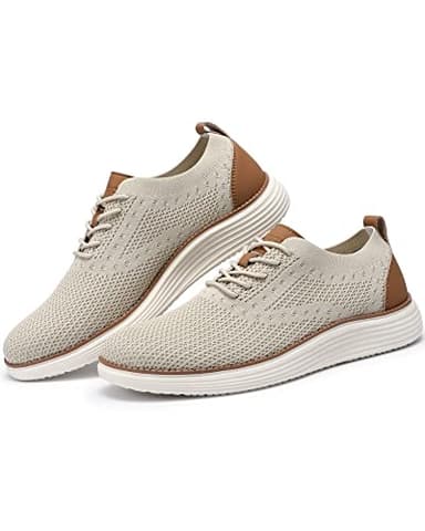 VILOCY Men's Casual Dress Sneakers Oxfords Business Shoes Lace Up Lightweight Comfortable Breathable Walking Knit Mesh Fashion Sneakers Tennis Beige,EU42.5 - Image 8