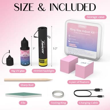 Akisey Ring Sizers for Loose Rings, Ring Size Adjuster Kit for Women, Rings Guards Kit with UV Light & 10g Glue, Fixators, Invisible Traceless Tightener for Men, Fit Any Size, Easy to Apply & Remove - Image 8