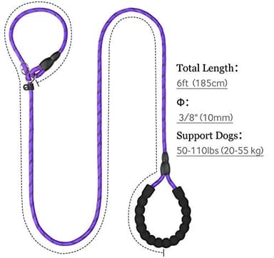 TagME Slip Leads for Dogs, 6 FT Heavy Duty Slip Leash with Padded Handle, Strong Rope No Pull Pet Training Leash for Medium Dogs,Purple - Image 2