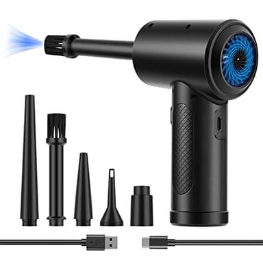 Compressed Air Duster,Fulljion 3-Gear to 51000RPM Electric Air Duster Portable Air Blower with LED Light, 6000mAhRechargeable Cordless Air Duster for Computer Keyboard Fast Charge(Black) - Image 1