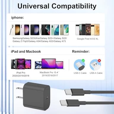 iPhone 15 Charger 10 Ft with 20w USB C Charger Block,2-Pack 20W Fast Wall Charger for 15/15 Pro/Pro Max/iPad Pro AirPods/Samsung and More, with 3 Pack 10ft USB-C Cable - Image 6
