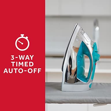 Sunbeam Turbo Steam Iron, 1400 Watt, Nonstick Ceramic Soleplate, Horizontal or Vertical Shot of Steam, Quick Heating, 3-Way Auto-Off, White and Chrome (Chrome/Teal) - Image 7