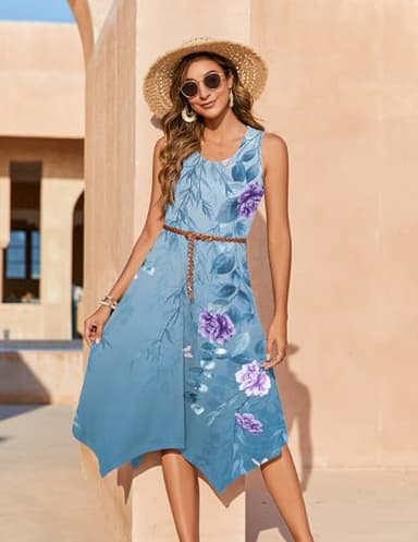 Zeagoo Tropical Dresses for Women Casual Summer O Neck Sleeveless Boho Print Dress Loose Sundress with Pockets - Image 7