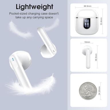 Wireless Earbuds, 2025 Bluetooth 5.4 Headphones in Ear Buds, 40H HiFi Stereo Bluetooth Earbuds with 4 ENC Noise Cancelling Mics, IP7 Waterproof Ultralight Earphones with Dual LED Display USB C, Milky - Image 6