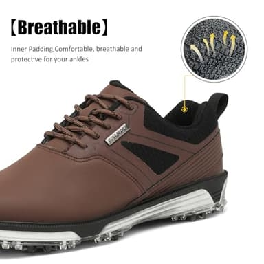 ULTIANT Men's Golf Shoes Fixed Nailless Sole Waterproof Lightweight No-Slip Walking Shoes Size7.5-13(Brown,41) - Image 5