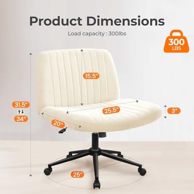 NEO CHAIR Criss Cross Chair with Wheels & Pads Home Office Cross Legged Chairs Ergonomic Computer Desk Task Wide Seat for Bedroom Vanity Comfy Swivel (Beige) - Image 2