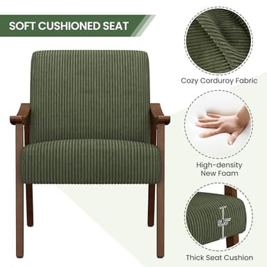 Yaheetech Corduroy Accent Chair, Mid-Century Modern Armchair with Solid Wood Legs, Reading Leisure Chair with High Back for Living Room Bedroom Waiting Room, Set of 2, Dark Green - Image 6